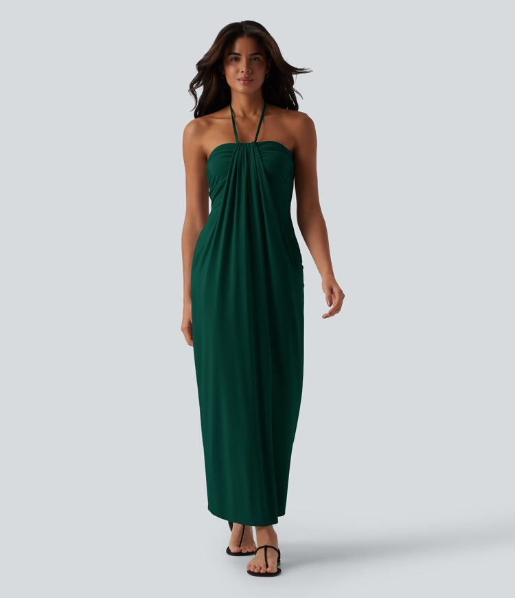 CurveLift™ Halter Tie Back Maxi Dress with Pockets
