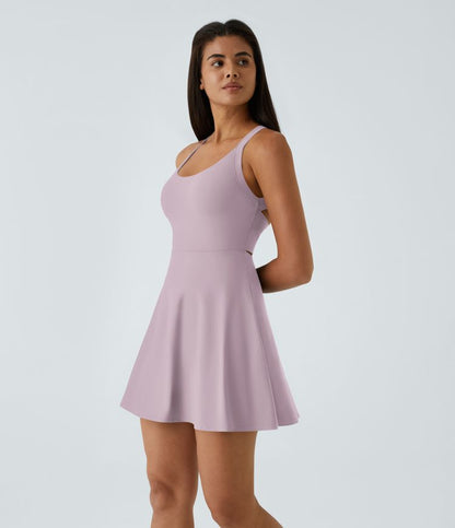 CurveLift™ Airy Backless Twisted Flare Low Support Dance Active Dress-Longer Length-Easy Peezy Edition A-C Cups