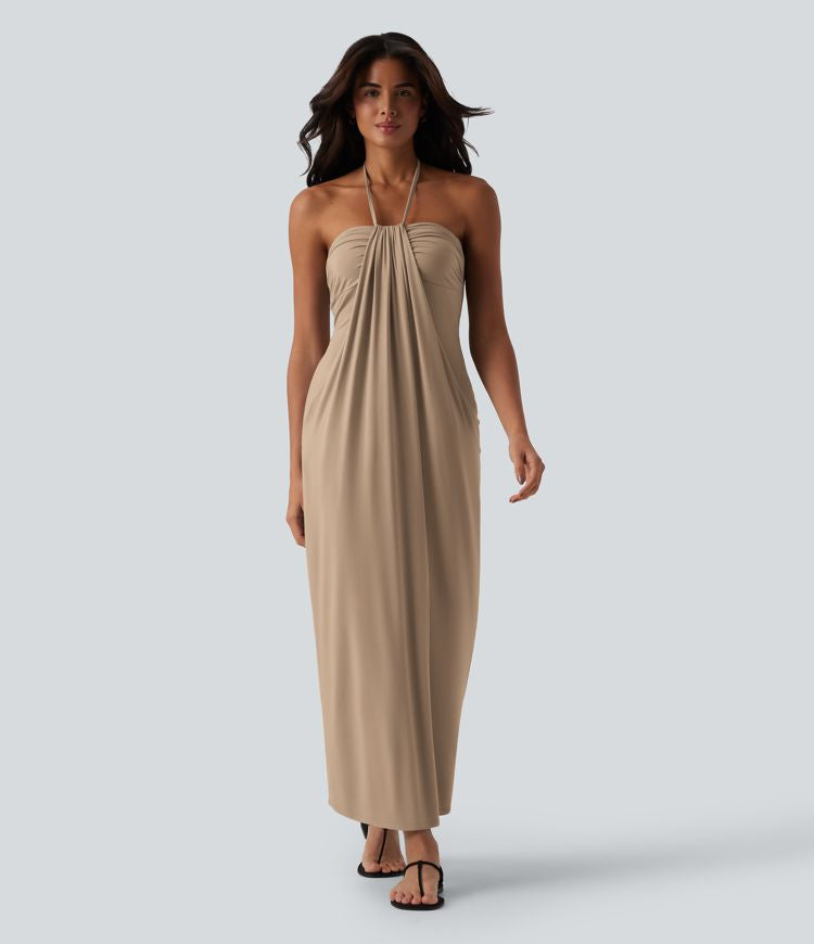 CurveLift™ Halter Tie Back Maxi Dress with Pockets