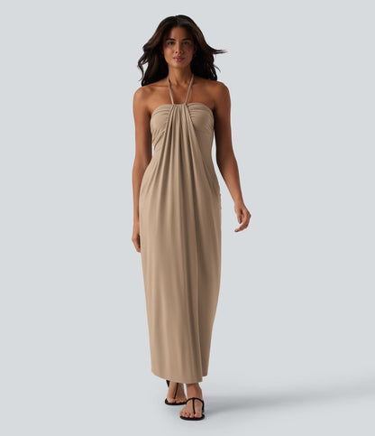 CurveLift™ Halter Tie Back Maxi Dress with Pockets