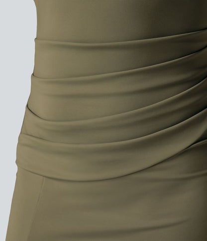 CurveLift™ Airy Square Neck Backless Corset Ruched Split Bodycon Midi Cool Touch Bridesmaid and Wedding Guest Dress