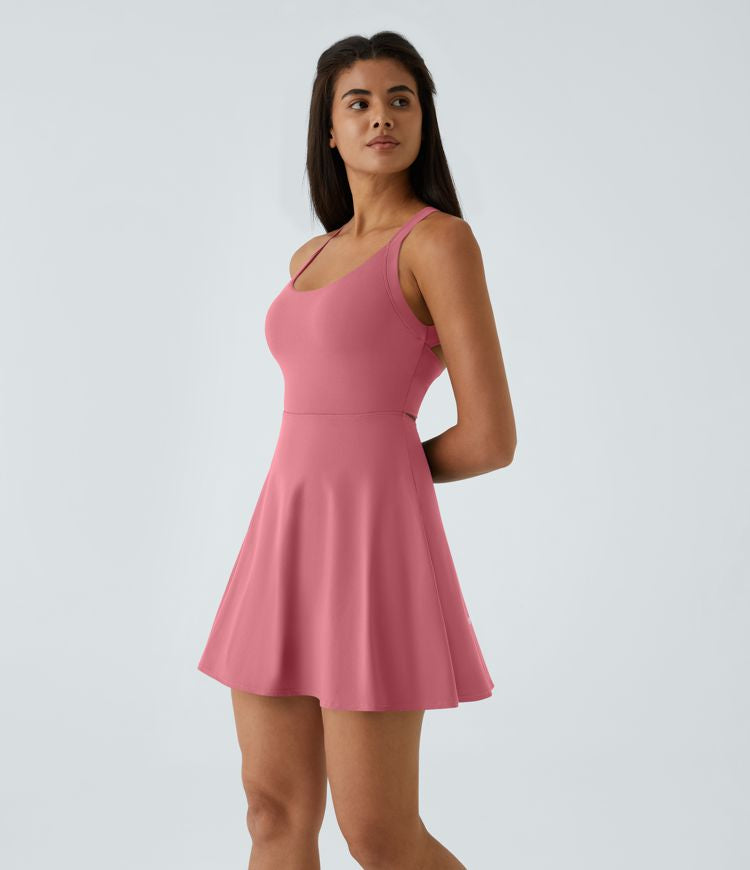 CurveLift™ Airy Backless Twisted Flare Low Support Dance Active Dress-Longer Length-Easy Peezy Edition A-C Cups