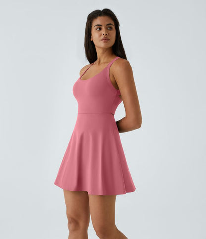 CurveLift™ Airy Backless Twisted Flare Low Support Dance Active Dress-Longer Length-Easy Peezy Edition A-C Cups