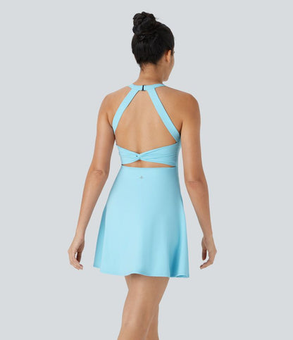 CurveLift™ Airy Backless Twisted Flare Low Support Dance Active Dress-Longer Length-Easy Peezy Edition A-C Cups