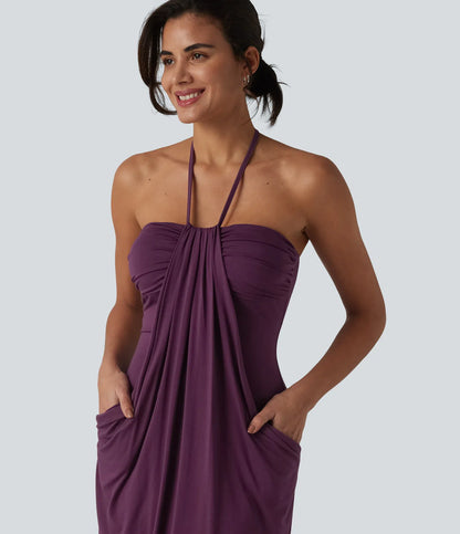 CurveLift™ Halter Tie Back Maxi Dress with Pockets