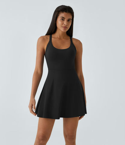 CurveLift™ Airy Backless Twisted Flare Low Support Dance Active Dress-Longer Length-Easy Peezy Edition A-C Cups