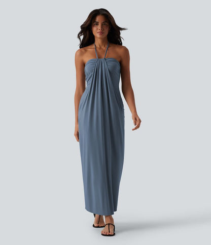CurveLift™ Halter Tie Back Maxi Dress with Pockets