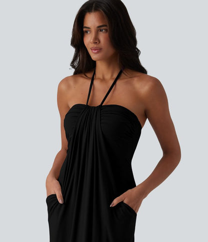 CurveLift™ Halter Tie Back Maxi Dress with Pockets