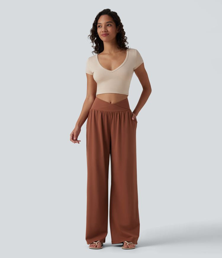 CurveLift™ Airy High Waisted Cool Touch Casual Baggy Pants with Pockets
