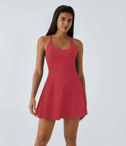 CurveLift™ Airy Backless Twisted Flare Low Support Dance Active Dress-Longer Length-Easy Peezy Edition A-C Cups