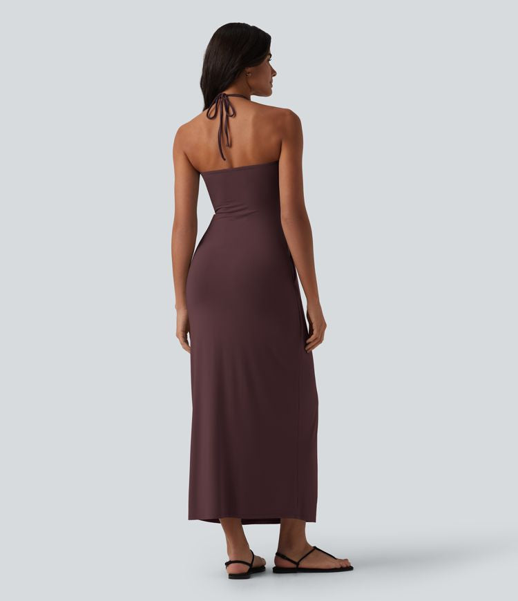 CurveLift™ Halter Tie Back Maxi Dress with Pockets