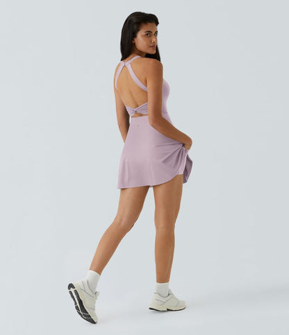 CurveLift™ Airy Backless Twisted Flare Low Support Dance Active Dress-Longer Length-Easy Peezy Edition A-C Cups