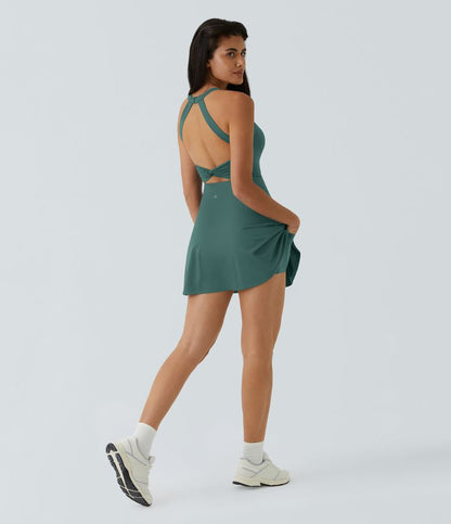 CurveLift™ Airy Backless Twisted Flare Low Support Dance Active Dress-Longer Length-Easy Peezy Edition A-C Cups