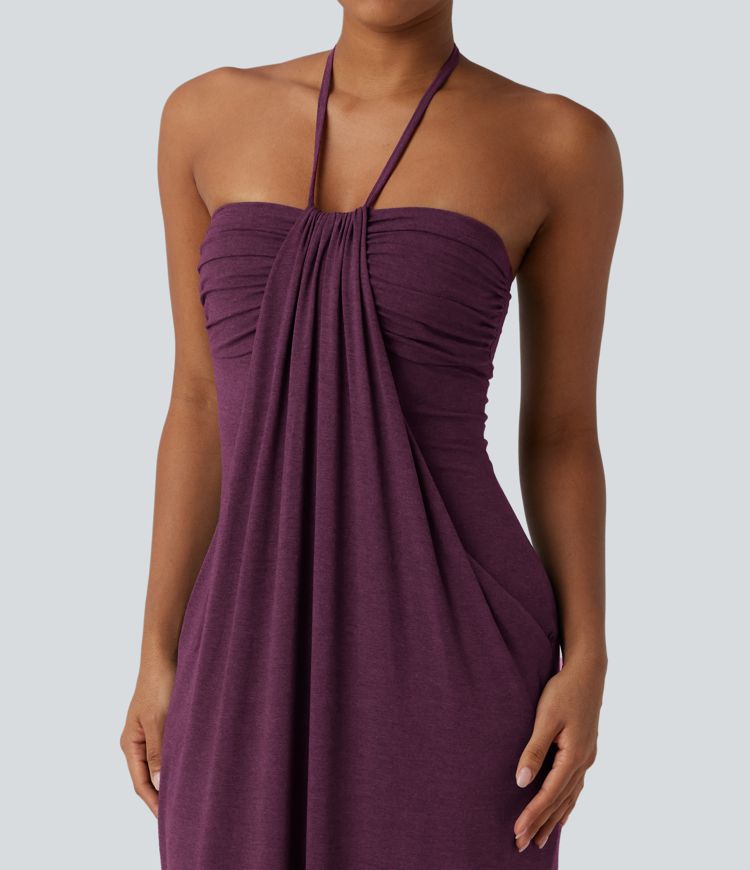 CurveLift™ Halter Tie Back Maxi Dress with Pockets