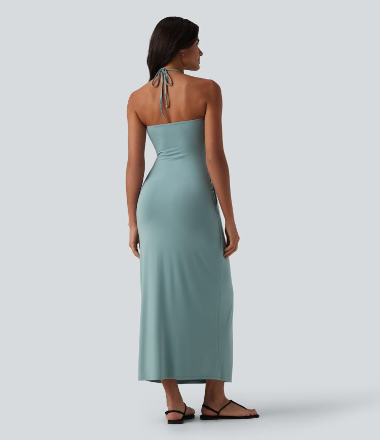 CurveLift™ Halter Tie Back Maxi Dress with Pockets