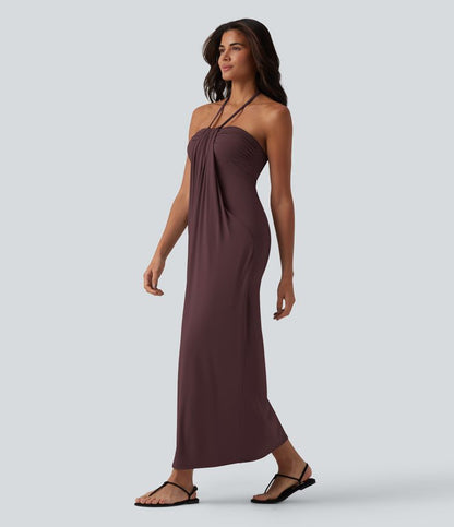 CurveLift™ Halter Tie Back Maxi Dress with Pockets