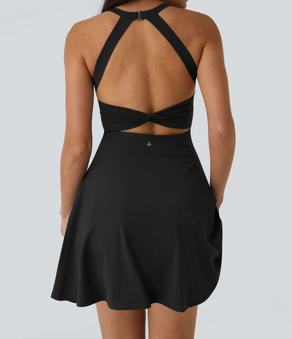 CurveLift™ Airy Backless Twisted Flare Low Support Dance Active Dress-Longer Length-Easy Peezy Edition A-C Cups