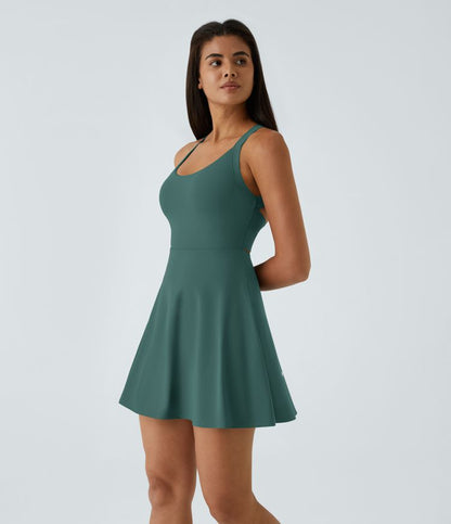 CurveLift™ Airy Backless Twisted Flare Low Support Dance Active Dress-Longer Length-Easy Peezy Edition A-C Cups