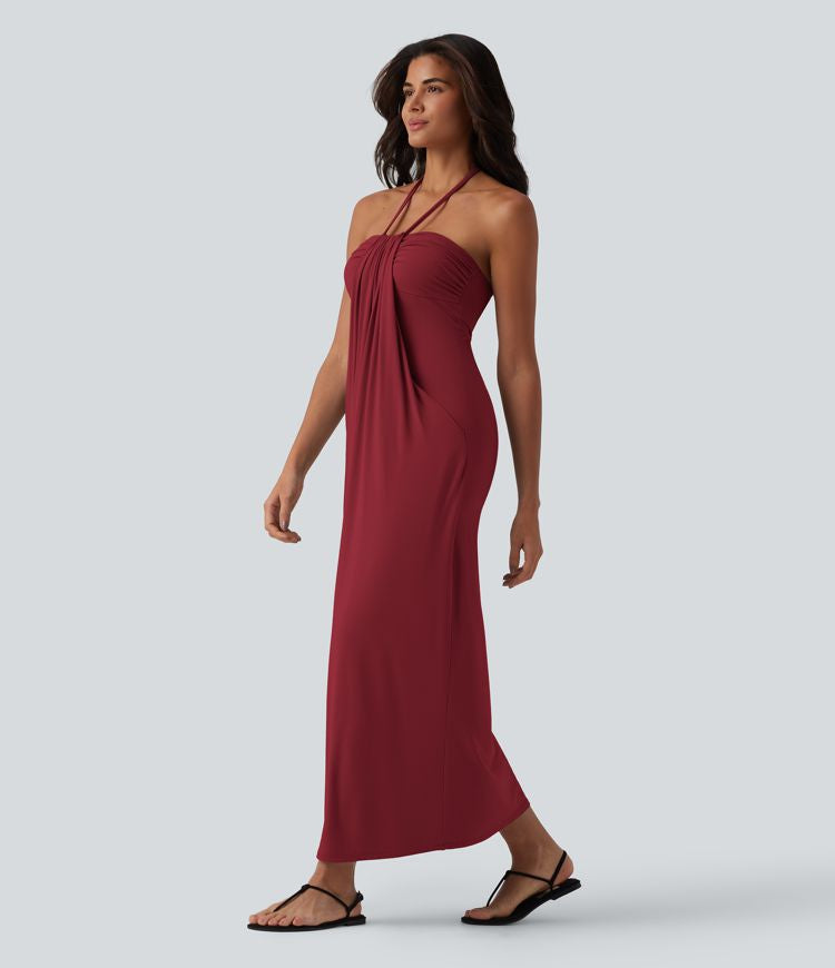 CurveLift™ Halter Tie Back Maxi Dress with Pockets