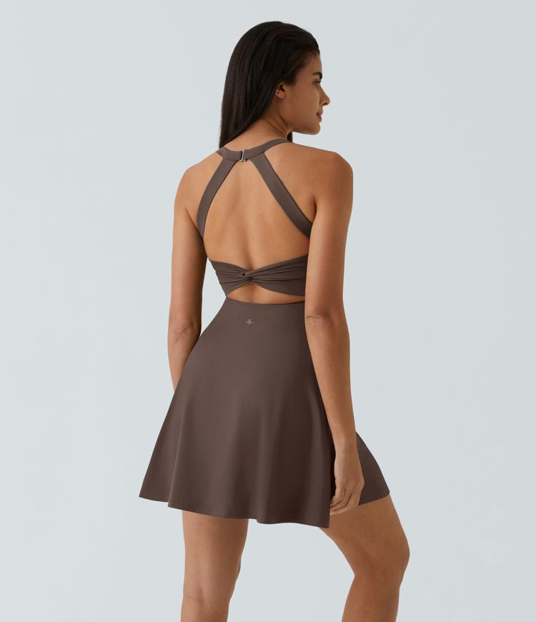 CurveLift™ Airy Backless Twisted Flare Low Support Dance Active Dress-Longer Length-Easy Peezy Edition A-C Cups