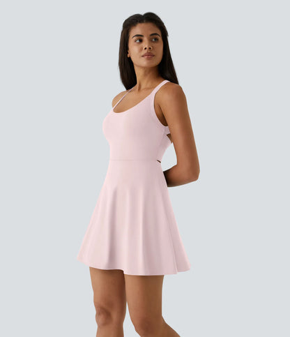 CurveLift™ Airy Backless Twisted Flare Low Support Dance Active Dress-Longer Length-Easy Peezy Edition A-C Cups