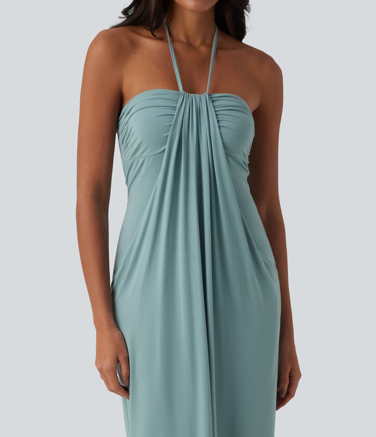 CurveLift™ Halter Tie Back Maxi Dress with Pockets