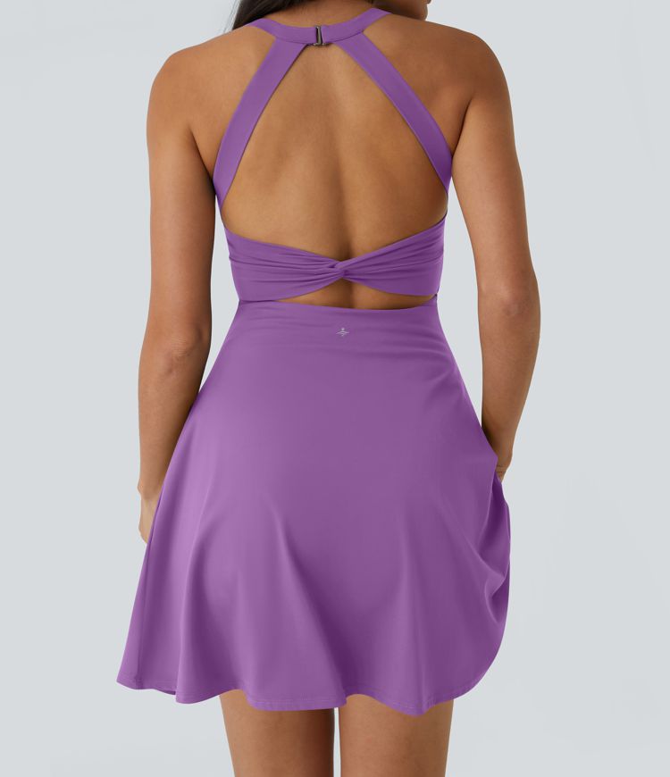 CurveLift™ Airy Backless Twisted Flare Low Support Dance Active Dress-Longer Length-Easy Peezy Edition A-C Cups
