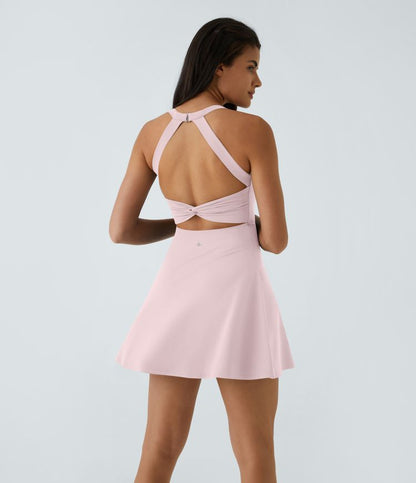 CurveLift™ Airy Backless Twisted Flare Low Support Dance Active Dress-Longer Length-Easy Peezy Edition A-C Cups
