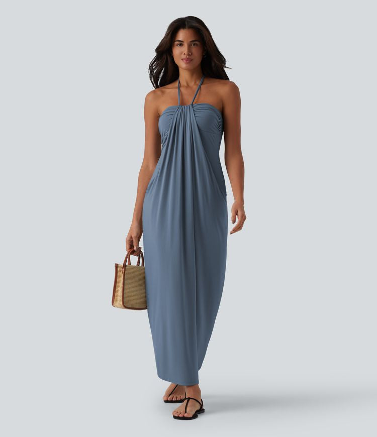 CurveLift™ Halter Tie Back Maxi Dress with Pockets