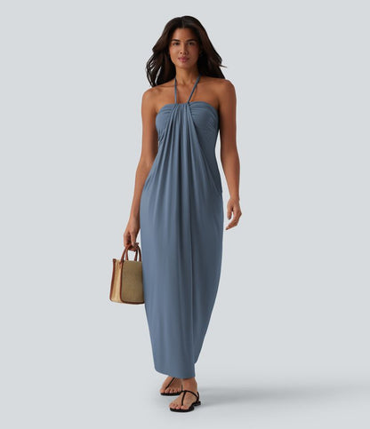 CurveLift™ Halter Tie Back Maxi Dress with Pockets