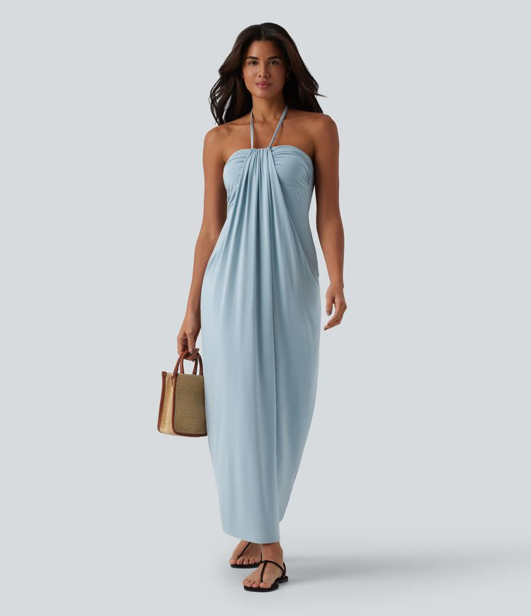 CurveLift™ Halter Tie Back Maxi Dress with Pockets