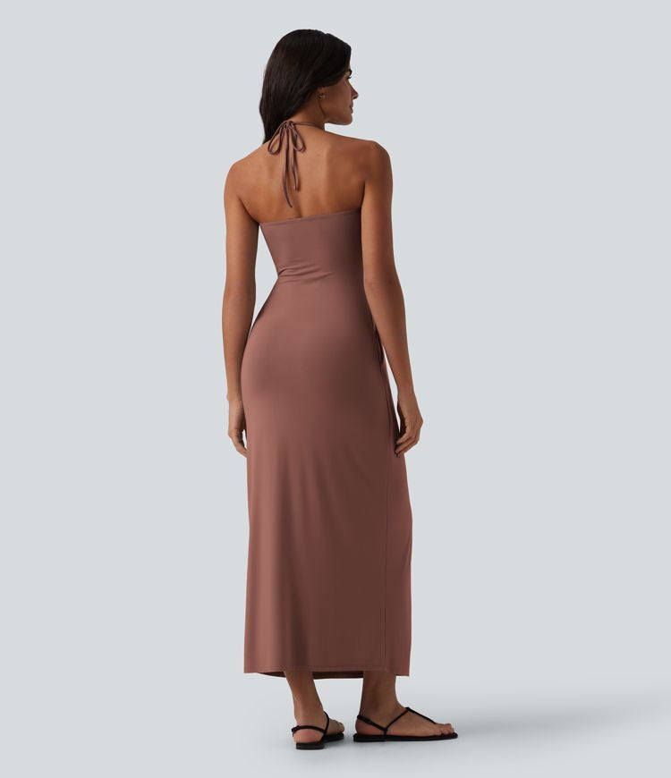 CurveLift™ Halter Tie Back Maxi Dress with Pockets