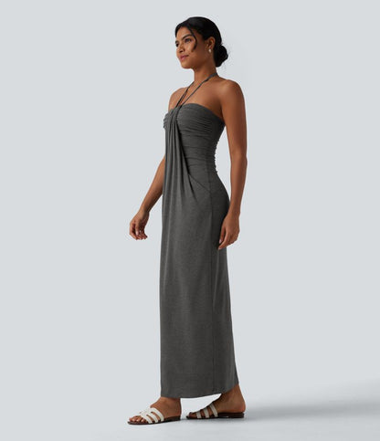 CurveLift™ Halter Tie Back Maxi Dress with Pockets