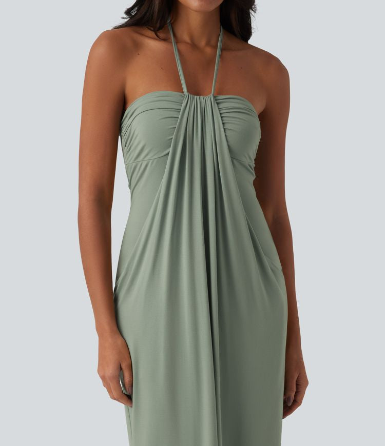 CurveLift™ Halter Tie Back Maxi Dress with Pockets