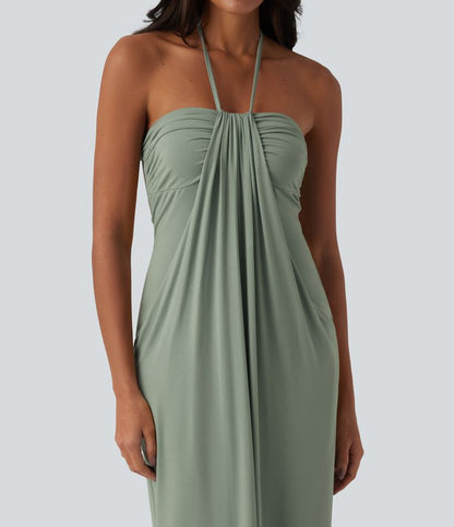 CurveLift™ Halter Tie Back Maxi Dress with Pockets