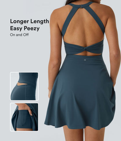 CurveLift™ Airy Backless Twisted Flare Low Support Dance Active Dress-Longer Length-Easy Peezy Edition A-C Cups