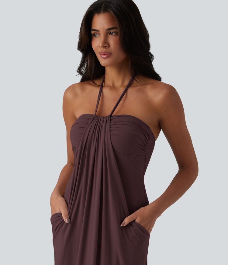 CurveLift™ Halter Tie Back Maxi Dress with Pockets