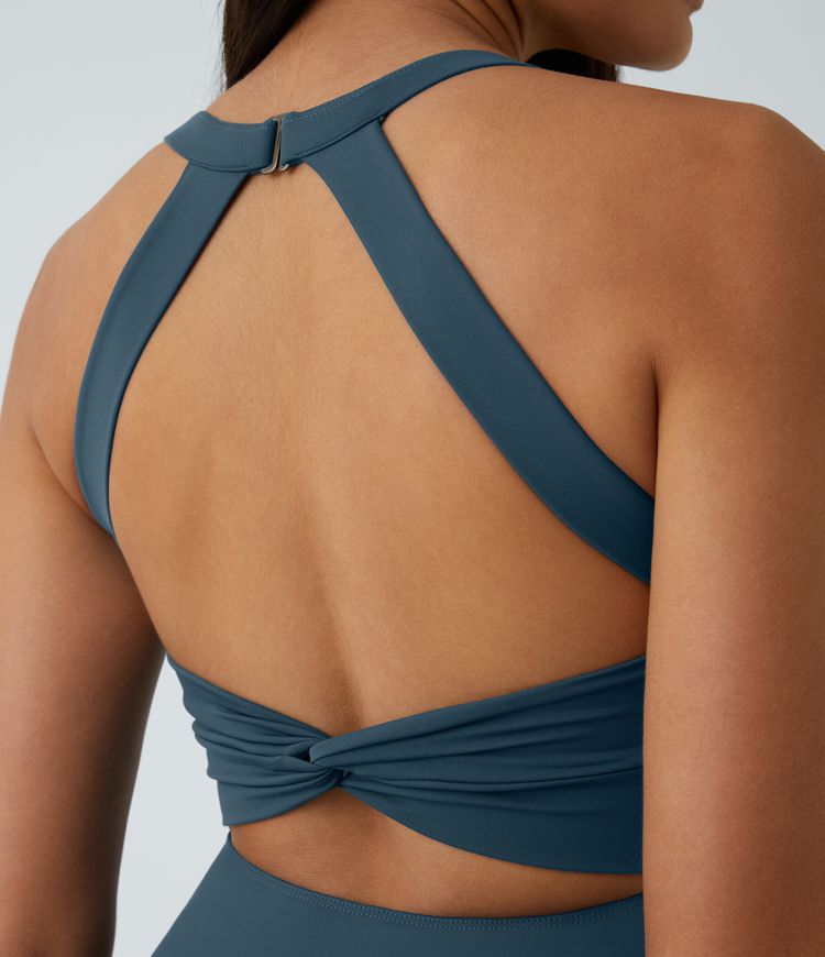 CurveLift™ Airy Backless Twisted Flare Low Support Dance Active Dress-Longer Length-Easy Peezy Edition A-C Cups