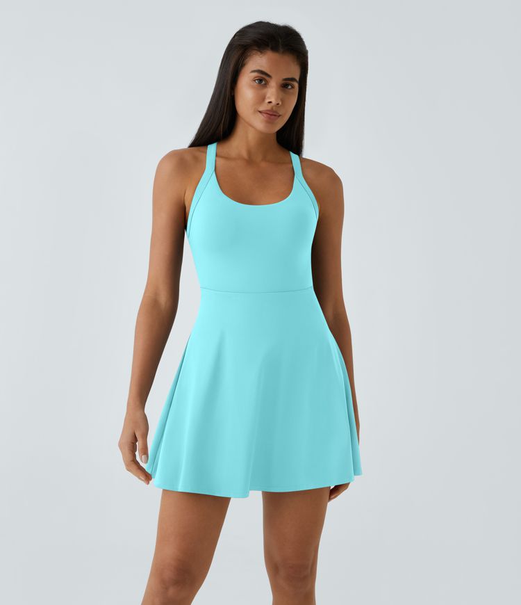 CurveLift™ Airy Backless Twisted Flare Low Support Dance Active Dress-Longer Length-Easy Peezy Edition A-C Cups