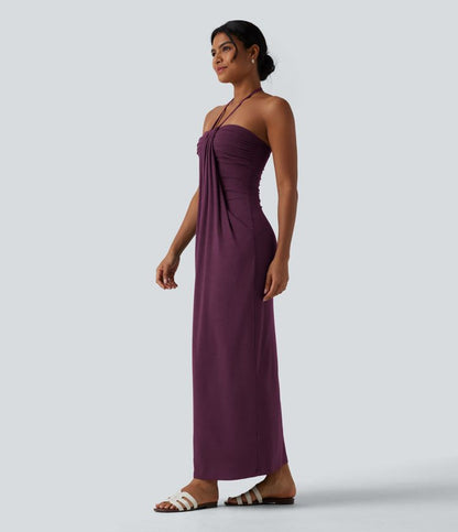 CurveLift™ Halter Tie Back Maxi Dress with Pockets