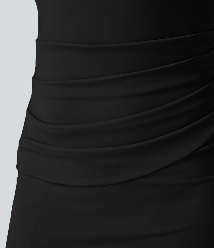 CurveLift™ Airy Square Neck Backless Corset Ruched Split Bodycon Midi Cool Touch Bridesmaid and Wedding Guest Dress