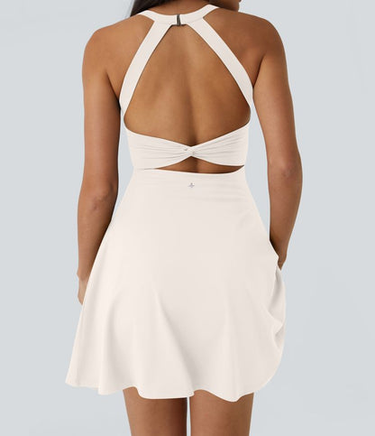 CurveLift™ Airy Backless Twisted Flare Low Support Dance Active Dress-Longer Length-Easy Peezy Edition A-C Cups