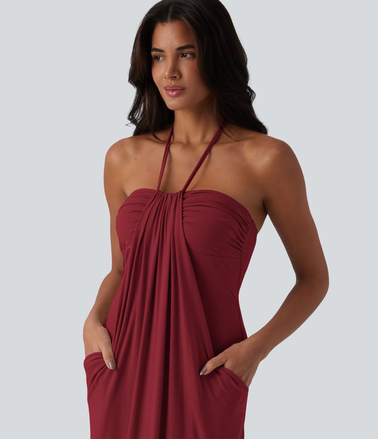 CurveLift™ Halter Tie Back Maxi Dress with Pockets