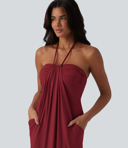 CurveLift™ Halter Tie Back Maxi Dress with Pockets
