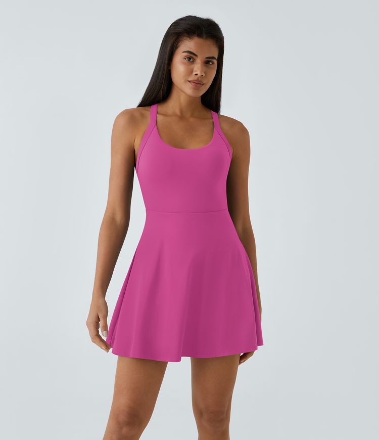 CurveLift™ Airy Backless Twisted Flare Low Support Dance Active Dress-Longer Length-Easy Peezy Edition A-C Cups