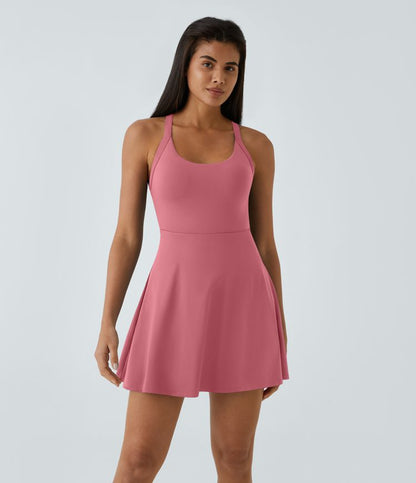 CurveLift™ Airy Backless Twisted Flare Low Support Dance Active Dress-Longer Length-Easy Peezy Edition A-C Cups