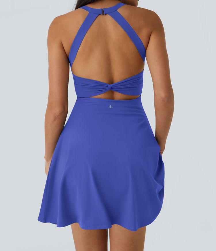 CurveLift™ Airy Backless Twisted Flare Low Support Dance Active Dress-Longer Length-Easy Peezy Edition A-C Cups