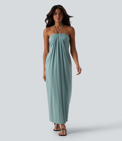 CurveLift™ Halter Tie Back Maxi Dress with Pockets