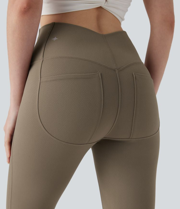CurveLift™ Herringbone High Waisted Flare Yoga Leggings with Pockets