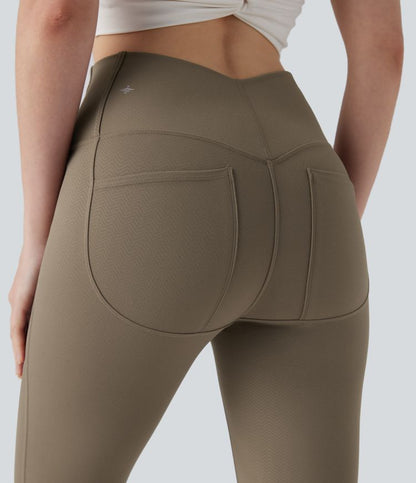 CurveLift™ Herringbone High Waisted Flare Yoga Leggings with Pockets